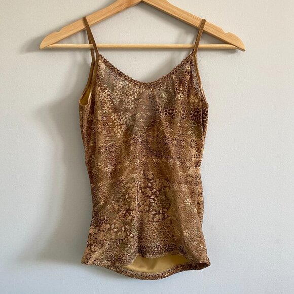 Vintage Y2K Gold Sparkle Camisole Knit Tank with Crossover, Ruching Floral Party - Picture 7 of 14